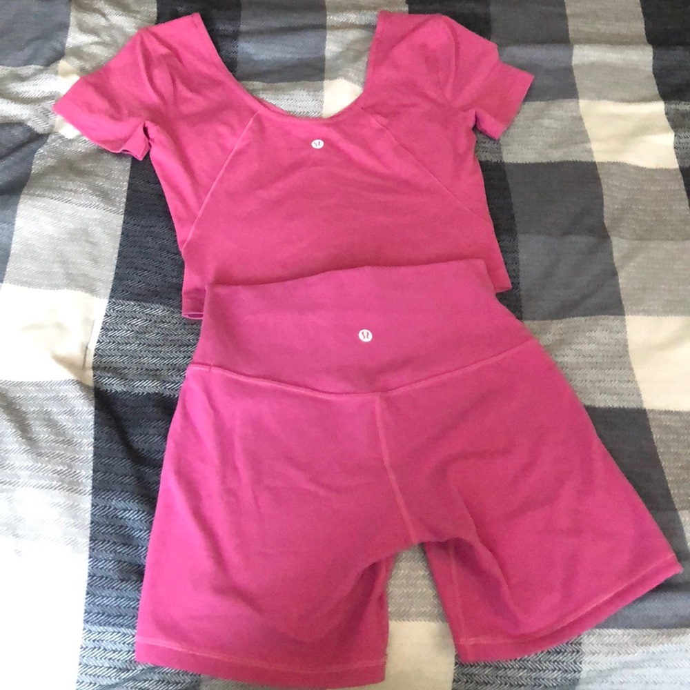 Lululemon pink lychee align biker set